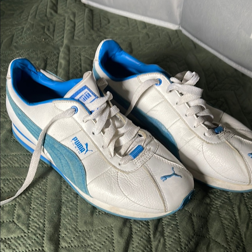 Puma White and Blue Modern Sneakers